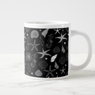 Schwarzes Muster des Meereslebens Jumbo-Tasse