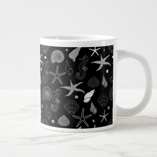 Schwarzes Muster des Meereslebens Jumbo-Tasse (Rechts)