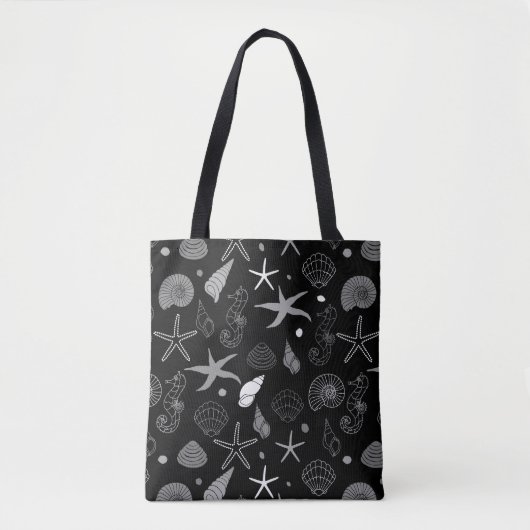 Schwarzes Muster des Meereslebens Tasche (Vorderseite)