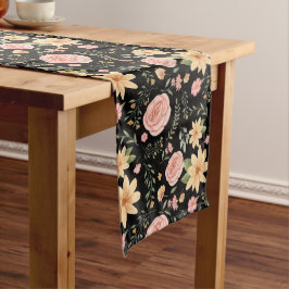 Schwarzes Muster für Vintage Wildblume Rose Großer Tischläufer