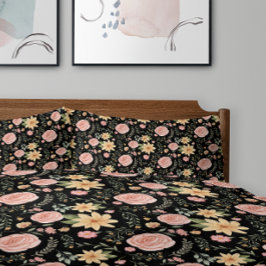 Schwarzes Muster für Vintage Wildblume Rose Kissenbezug