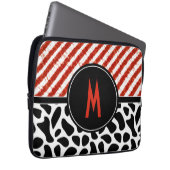 Schwarzes Muster, rotes weißes Streifen Laptopschutzhülle (Vorne Rechts)