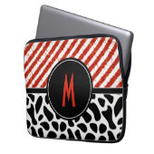 Schwarzes Muster, rotes weißes Streifen Laptopschutzhülle (Vorderseite Links)