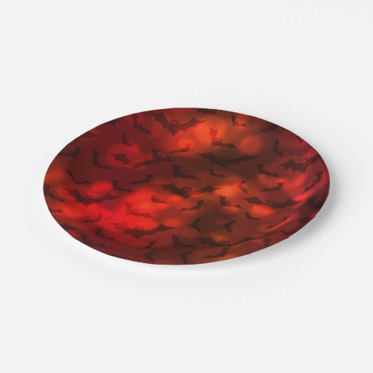 Schwarzes Muster von Fledermäusen und Mond Pappteller (Schrägansicht)