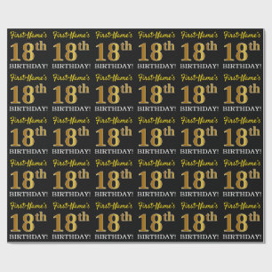 Schwarzes, nachgemachtes Gold "18. GEBURTSTAG " Geschenkpapier