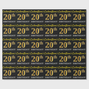 Schwarzes, nachgemachtes Gold "20. GEBURTSTAG " Geschenkpapier