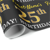 Schwarzes, nachgemachtes Gold "25. GEBURTSTAG " Geschenkpapier (Rolleneckpunkt)