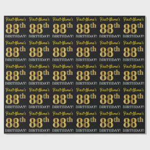 Schwarzes, nachgemachtes Gold "88. GEBURTSTAG " Geschenkpapier