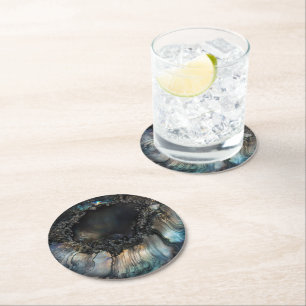 Schwarzes Nacre Nature Pattern Runder Pappuntersetzer
