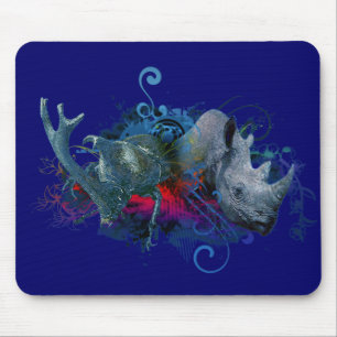 schwarzes Nashorn und Nashornkäfer Mousepad