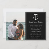 Schwarzes Nautikmonogramm-Foto Save The Date (Vorderseite)