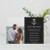 Schwarzes Nautikmonogramm-Foto Save The Date (Stehend Vorderseite)