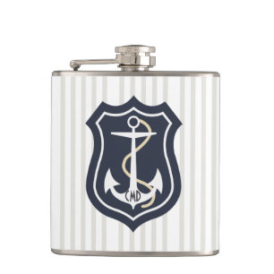 Schwarzes nautisches Anker-Monogramm Flachmann