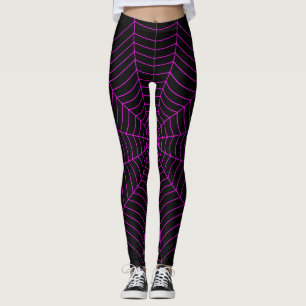 Schwarzes Neon Hot Pink Spinnennetz Halloween Must Leggings