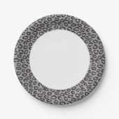 Schwarzes Netzblatt mit Leopardenmuster in Weiß Pappteller (Vorderseite)