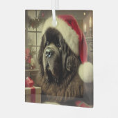 Schwarzes Newfie in der Weihnachtsmannmütze Weihna Ornament Aus Glas (Vorderseite links)