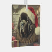 Schwarzes Newfie in der Weihnachtsmannmütze Weihna Ornament Aus Glas (Vorderseite Rechts)
