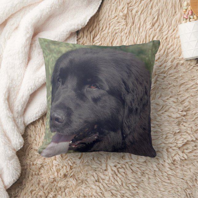 Schwarzes Newfoundland-Hundgesicht Kissen (Decke)