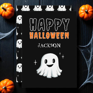 Schwarzes Niedlich Ghost Spooky Custom Happy Hallo Feiertagskarte