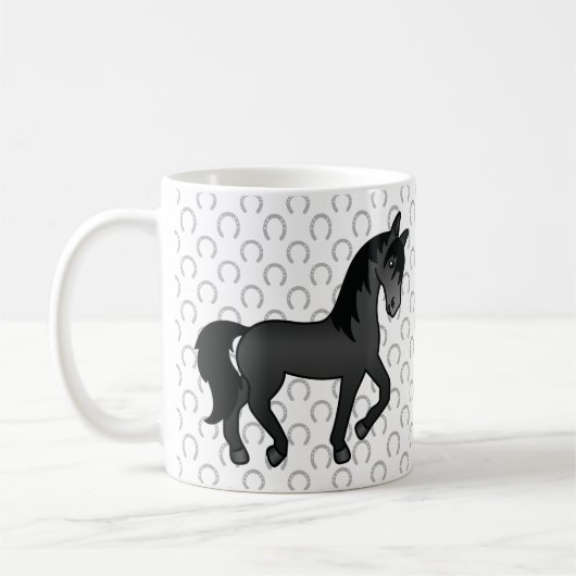 Schwarzes Niedliches Cartoon Trotting Horse Kaffeetasse (Links)