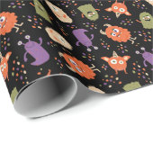 Schwarzes Niedliches Monster Halloween-Muster Geschenkpapier (Rolleneckpunkt)
