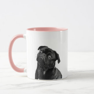 Schwarzes niedliches Mops-Rosa-kombinierte Tasse