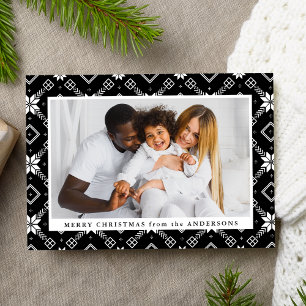 Schwarzes Nordic Snowflake Pattern Foto Feiertagskarte