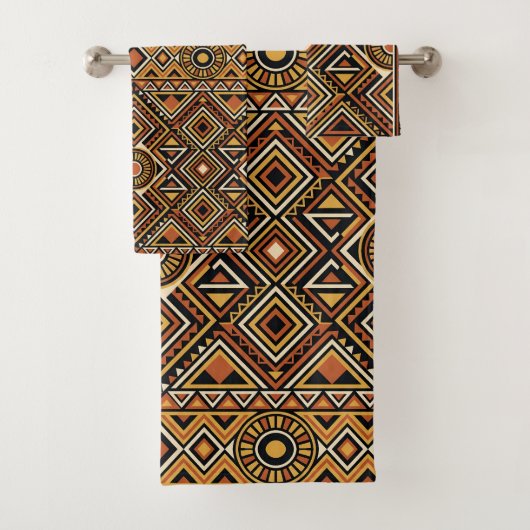 Schwarzes Ocker Boho abstraktes Oberflächenmuster Badhandtuch Set (Insitu)