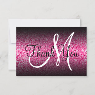 Schwarzes Ombre Hot Pink Glitzer Monogram Dankeskarte