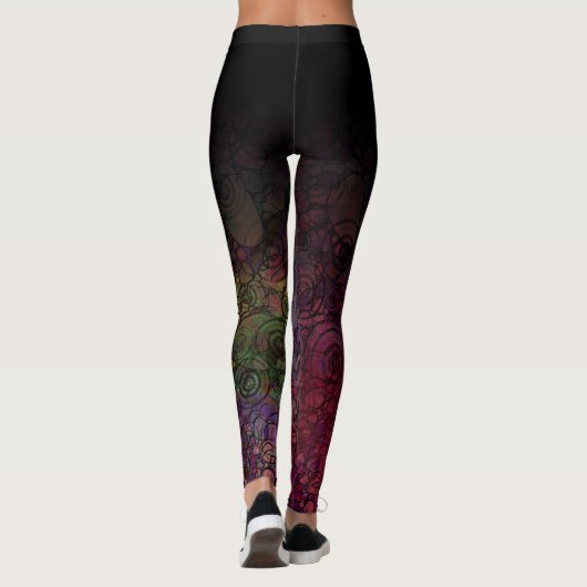Schwarzes Ombre mit bunter Kreis-Grungy abstrakter Leggings (Rückseite)