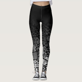 Schwarzes Ombre mit Schwarz/Weiß Muster Abstrakt 3 Leggings