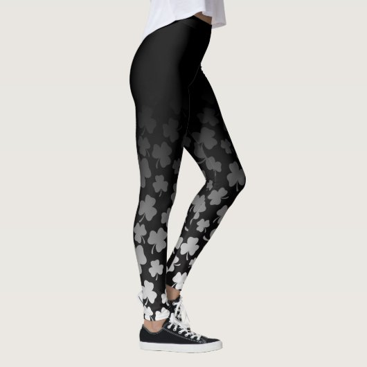 Schwarzes Ombre u. Weiß auf schwarzem Kleeblatt Leggings (Rechts)