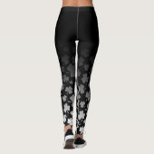 Schwarzes Ombre u. Weiß auf schwarzem Kleeblatt Leggings (Rückseite)