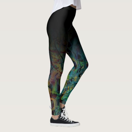 Schwarzes Ombre über mehrfarbiger abstrakter Kunst Leggings (Rechts)
