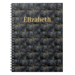 Schwarzes Onyx-Fliesenmuster Namensmonogramm Notizblock