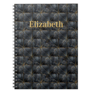 Schwarzes Onyx-Fliesenmuster Namensmonogramm Notizblock