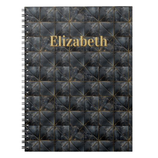 Schwarzes Onyx-Fliesenmuster Namensmonogramm Notizblock (Vorderseite)