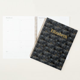 Schwarzes Onyx-Fliesenmuster Namensmonogramm Planer