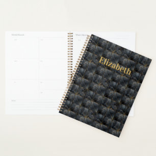 Schwarzes Onyx-Fliesenmuster Namensmonogramm Planer
