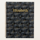 Schwarzes Onyx-Fliesenmuster Namensmonogramm Planer (Vorderseite)
