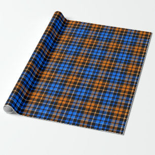 Schwarzes Orange Blau Kariertes Tartan Design  Geschenkpapier