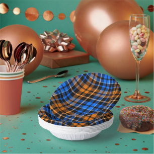 Schwarzes Orange Blau Kariertes Tartan Design Pappteller