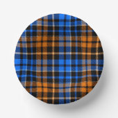 Schwarzes Orange Blau Kariertes Tartan Design  Pappteller (Vorderseite)