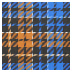Schwarzes Orange Blau Kariertes Tartan Design  Stoff