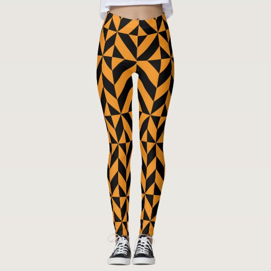 Schwarzes Orange Geometrisches Halloween Leggings (Vorderseite)