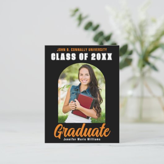 Schwarzes Orange Graduate Foto Modernes, feines Ab Postkarte (Stehend Vorderseite)