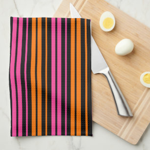 Schwarzes Orange Pink Vertikale Streifen Design Geschirrtuch