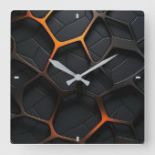Schwarzes Orange Quadratische Wanduhr (Vorderseite)