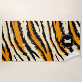 Schwarzes Orange Tiger Streifen Muster Monogramm Strandtuch (Vorderseite)