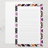 Schwarzes, orangefarbenes und rosa Blatt-Muster Briefpapier (Vorne/Hinten)